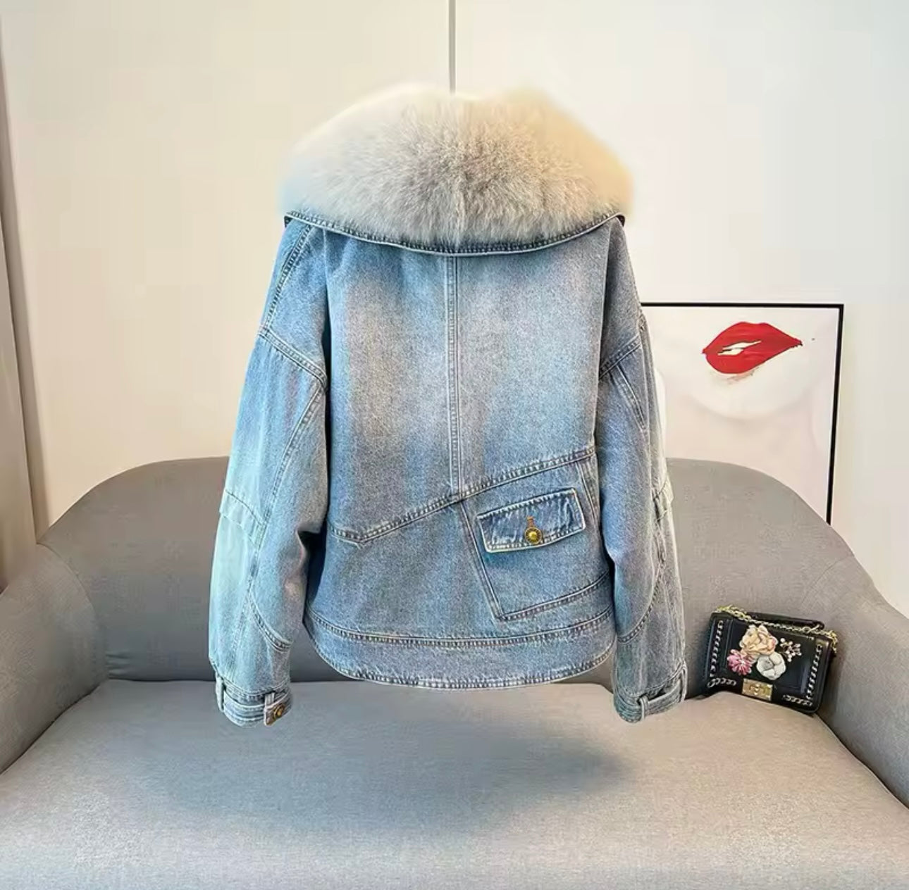 Fox Collar Down Denim Jacket