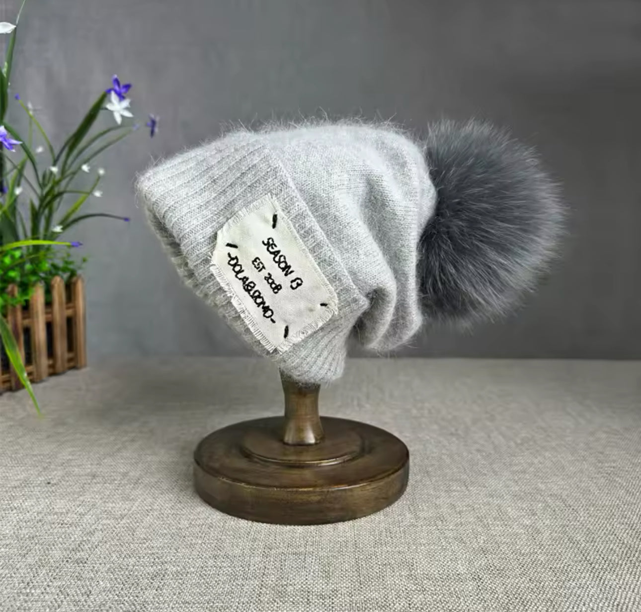 Fox Pom Pom Pull Down Wool Hat