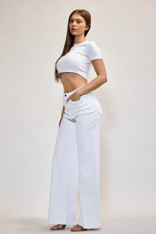 Wide Leg White Denim With Comfort Stretch