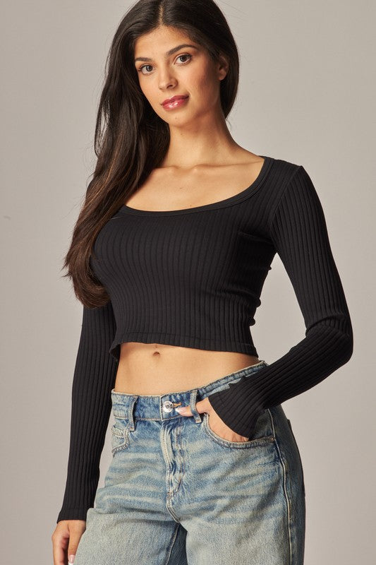 Basic Ribbed Long Sleeve Crop Top