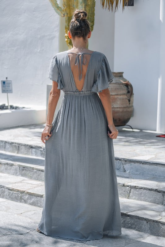 Ruffle Sleeve Button Up Maxi Dress