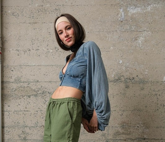 Long Sleeve Denim Crop Top