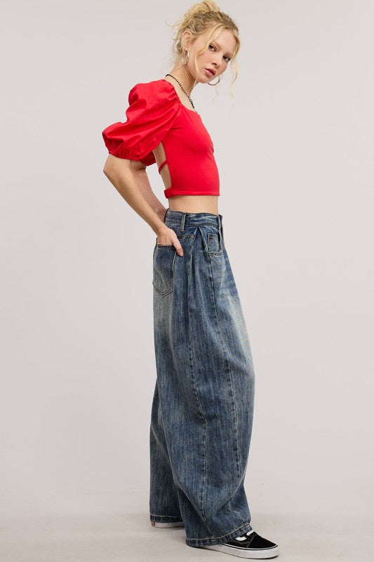Wide Leg Baggy Stonewashed Jeans