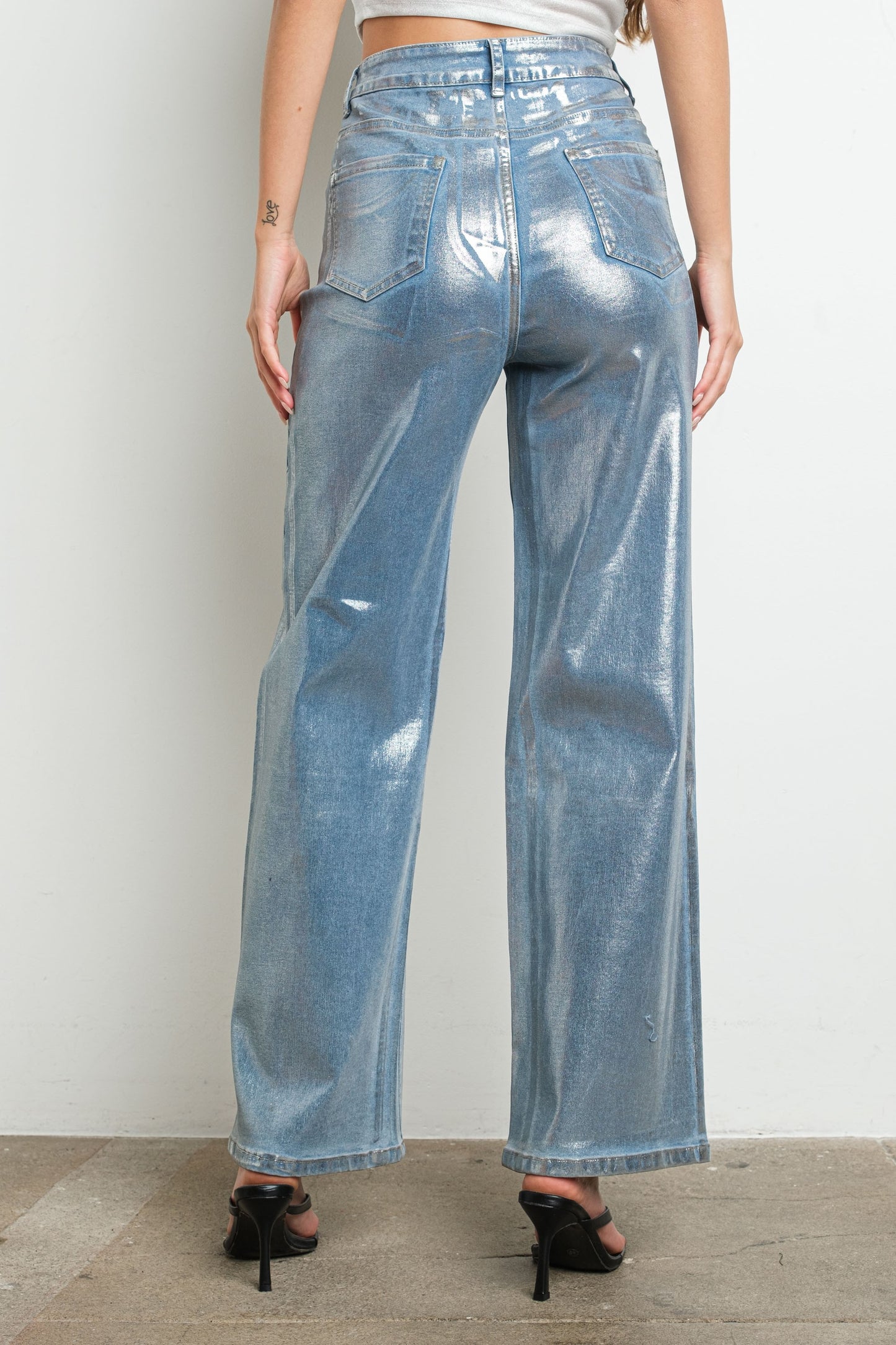 Metallic Wide Leg Denim