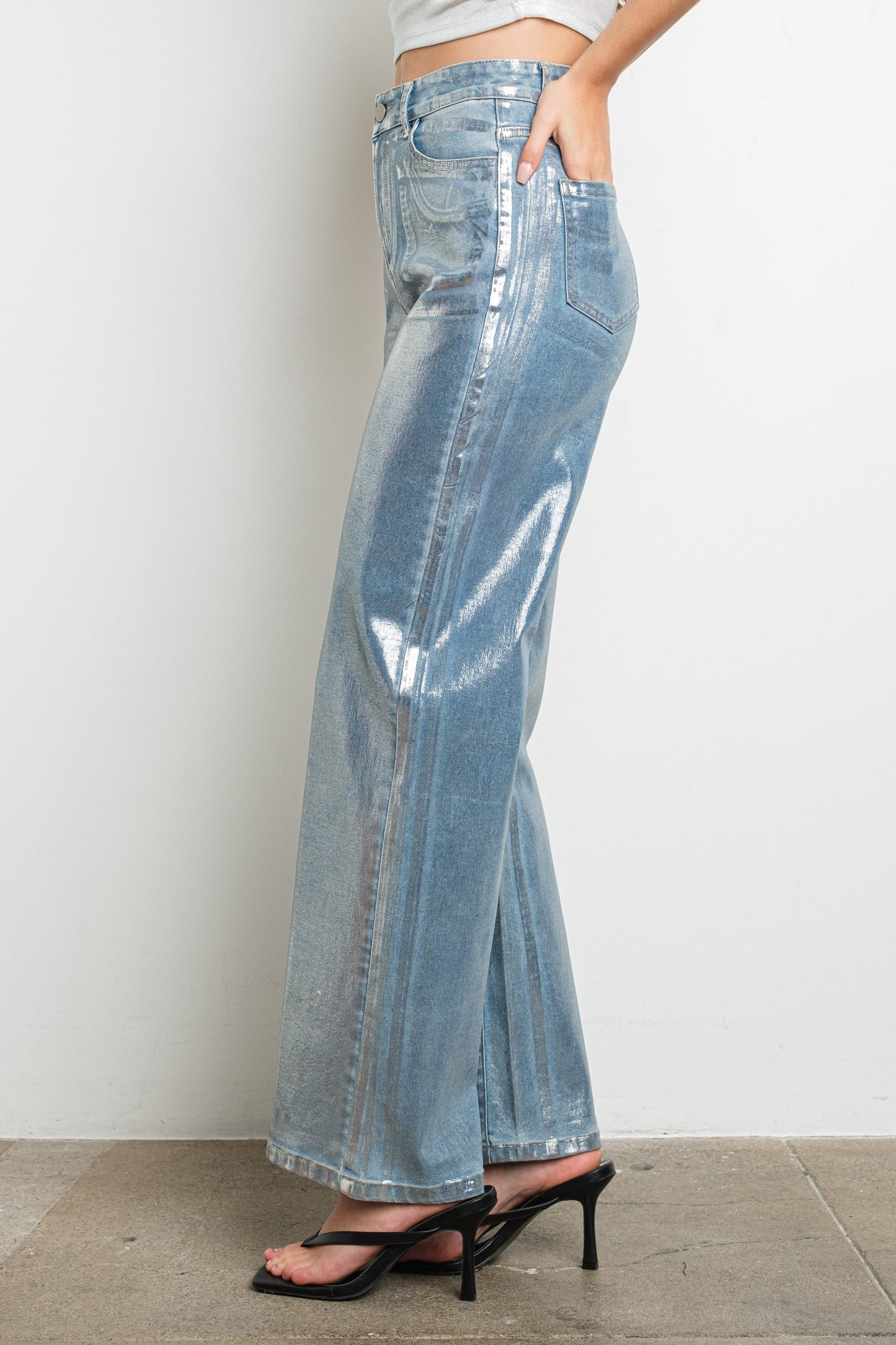 Metallic Wide Leg Denim
