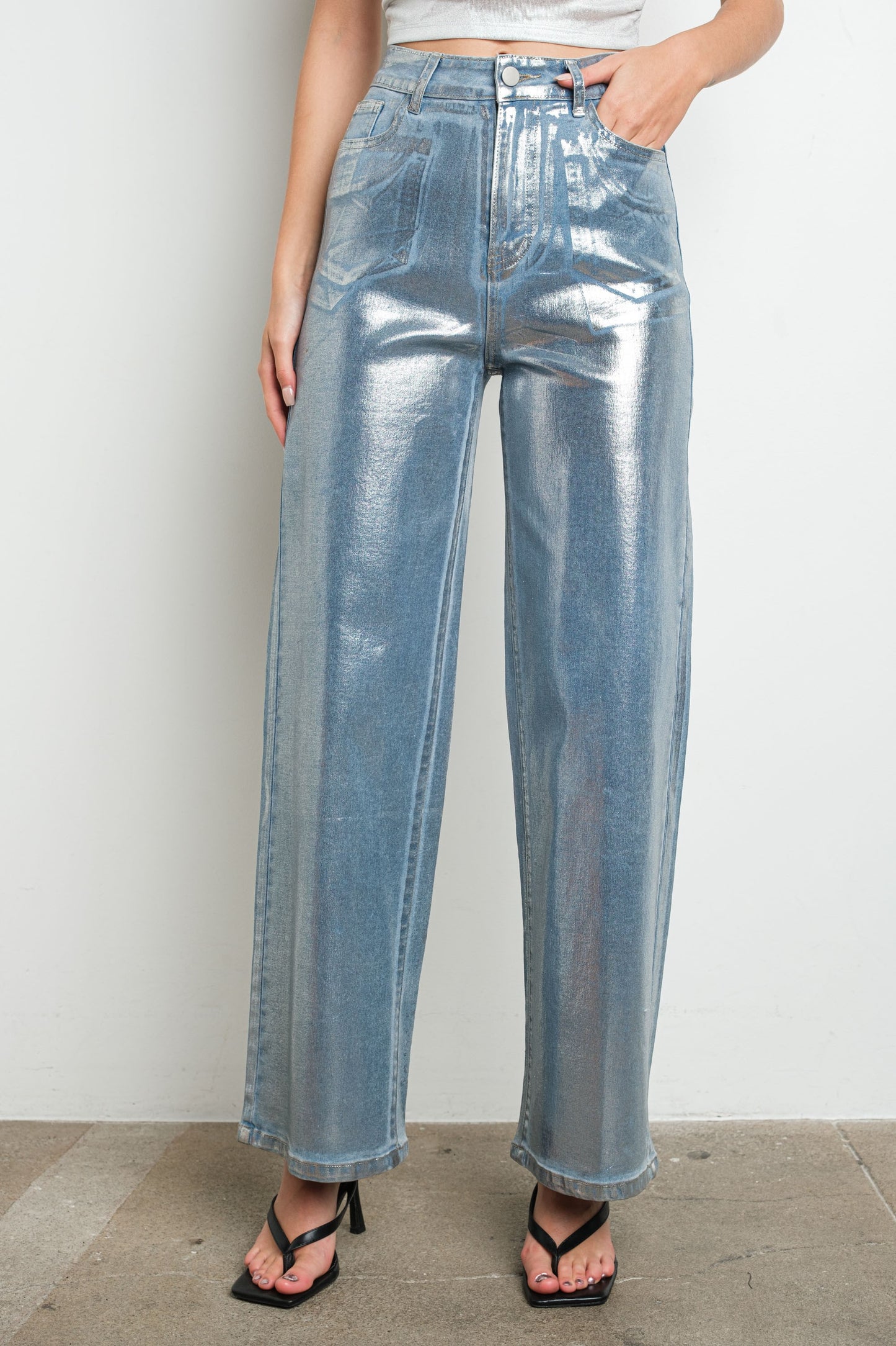 Metallic Wide Leg Denim