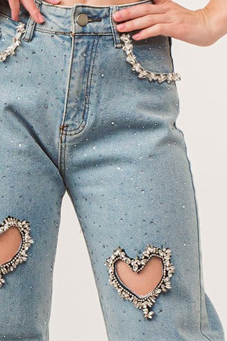 Hearts Embellished Denim