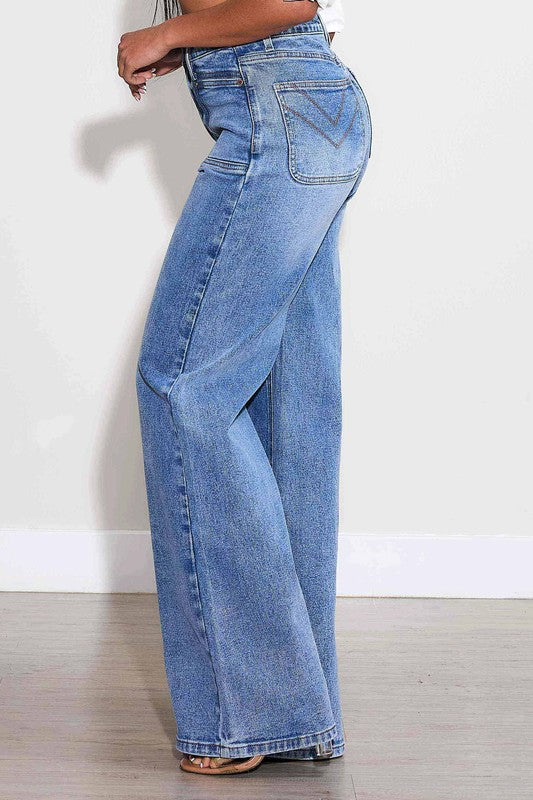 Wide Leg Medium Stone Jeans