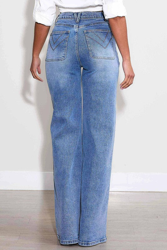 Wide Leg Medium Stone Jeans