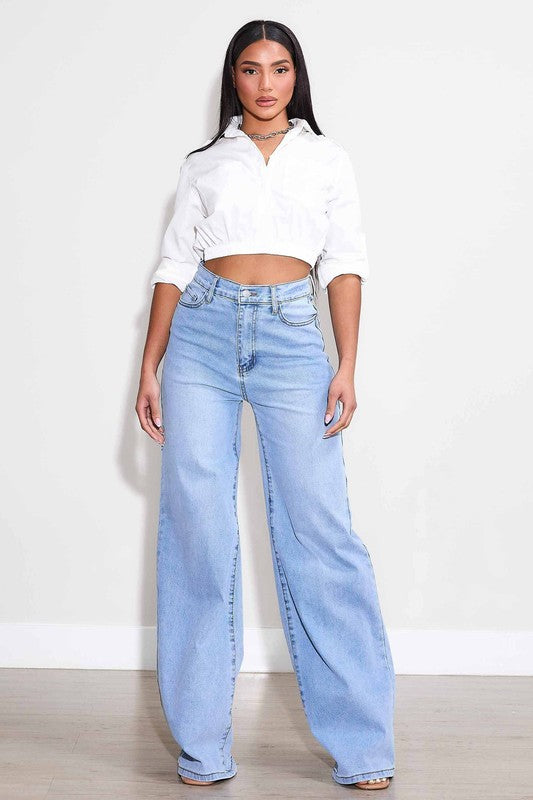 Wide Leg Light Stone Jeans