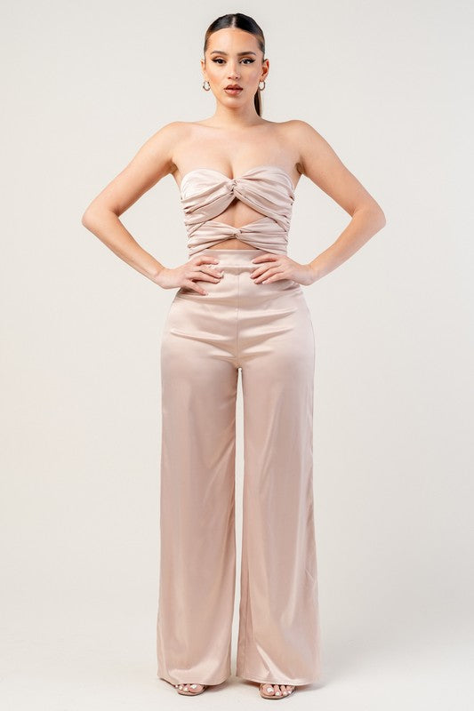 Stretch Satin Tube Top Jumpsuit