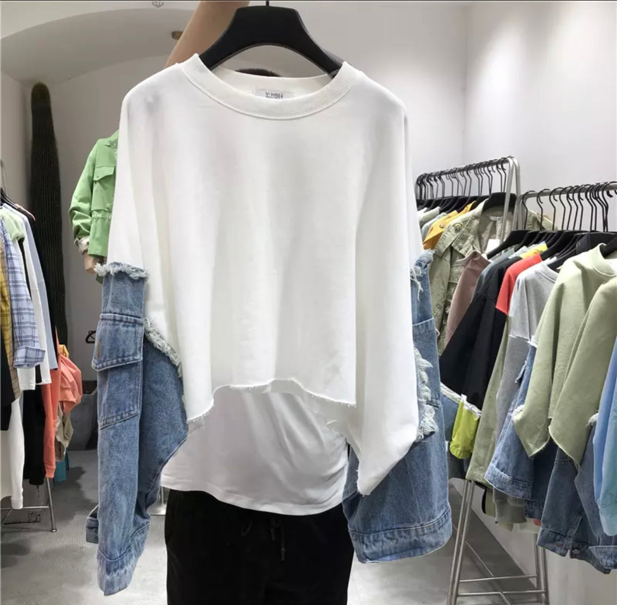 Loose Fit Denim Sleeve Sweatshirt