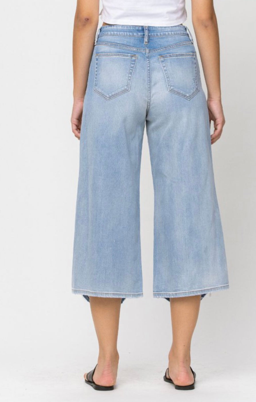 Wide Leg Distressed Cropped Denim