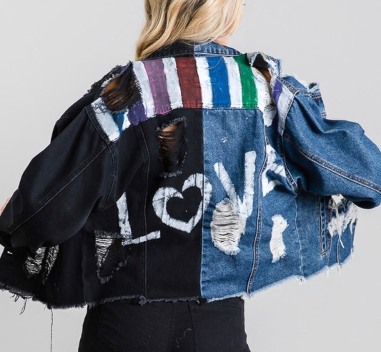 Love Distressed Black/Denim Jacket