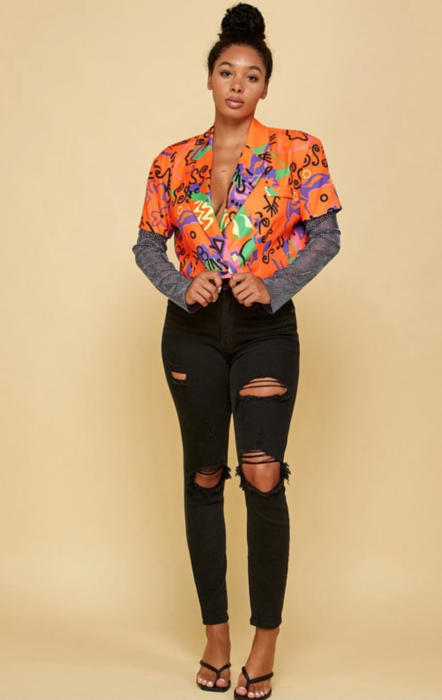 Rhinestone Sleeve Graffiti Top