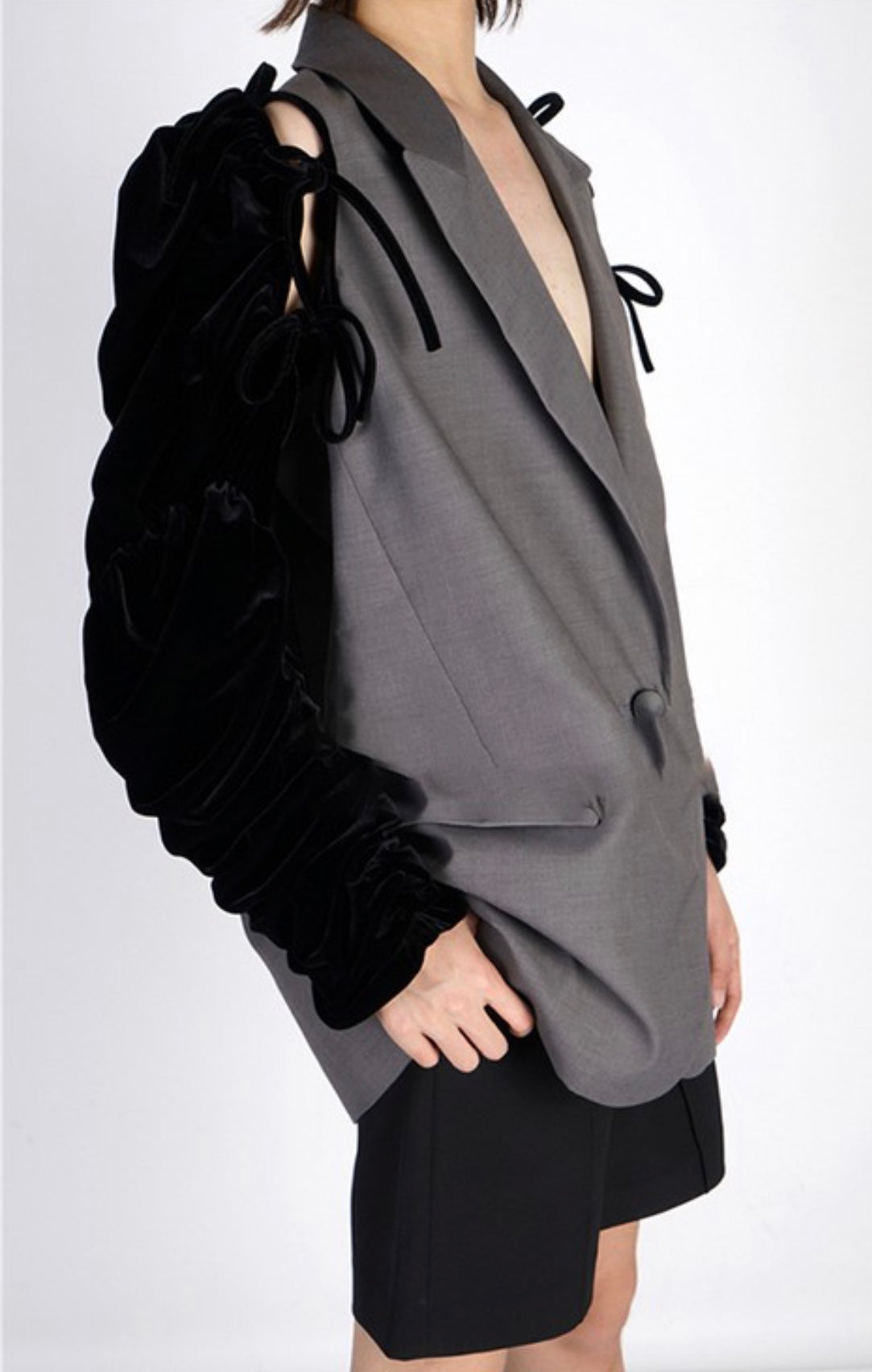 Velvet Tie Sleeve Blazer