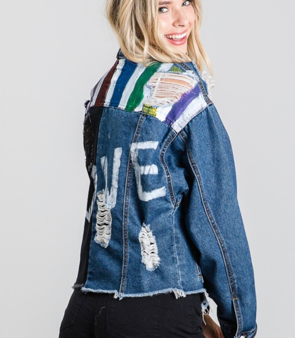 Love Distressed Black/Denim Jacket