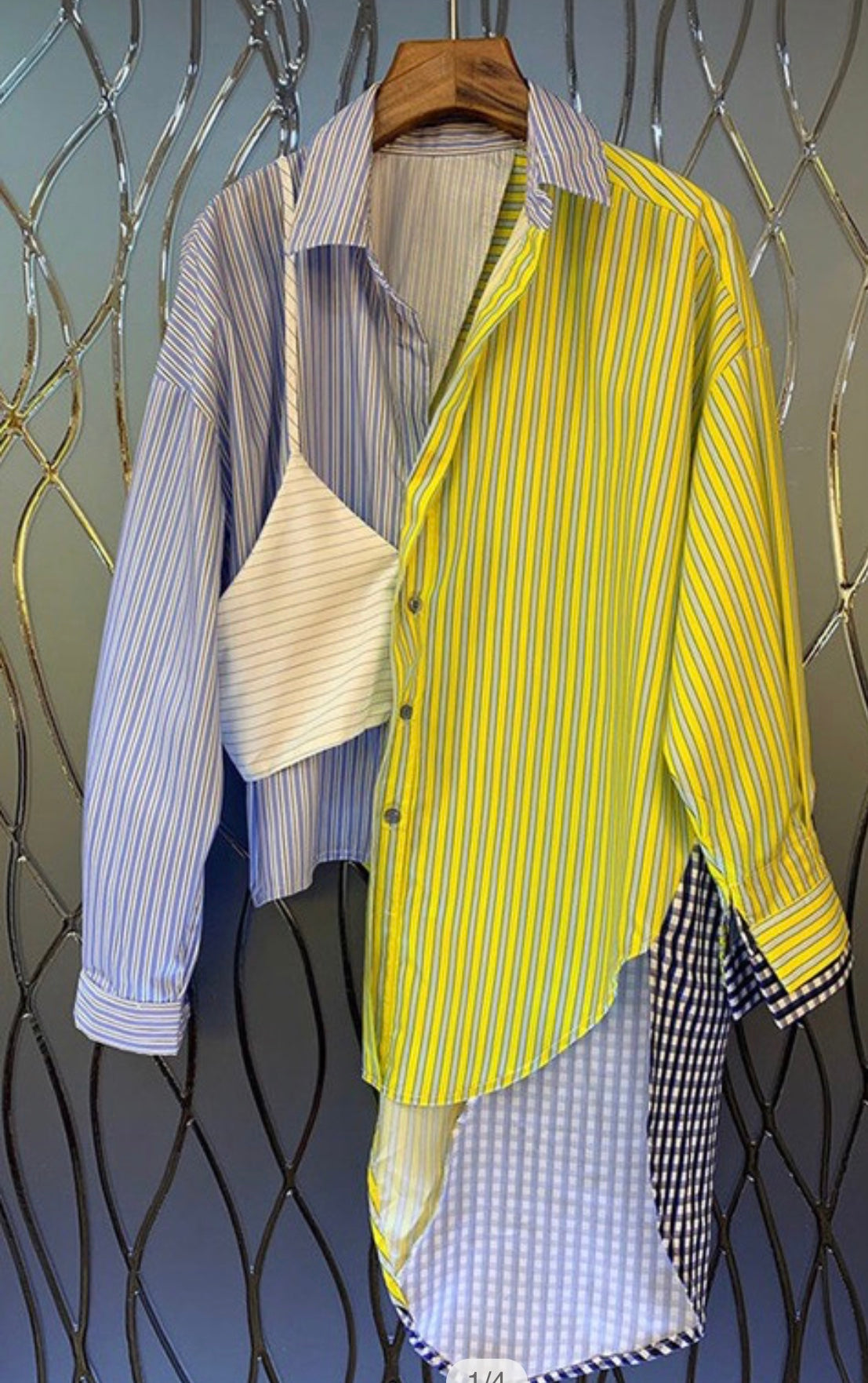 Multi Stripe, Plaid Button Down Blouse