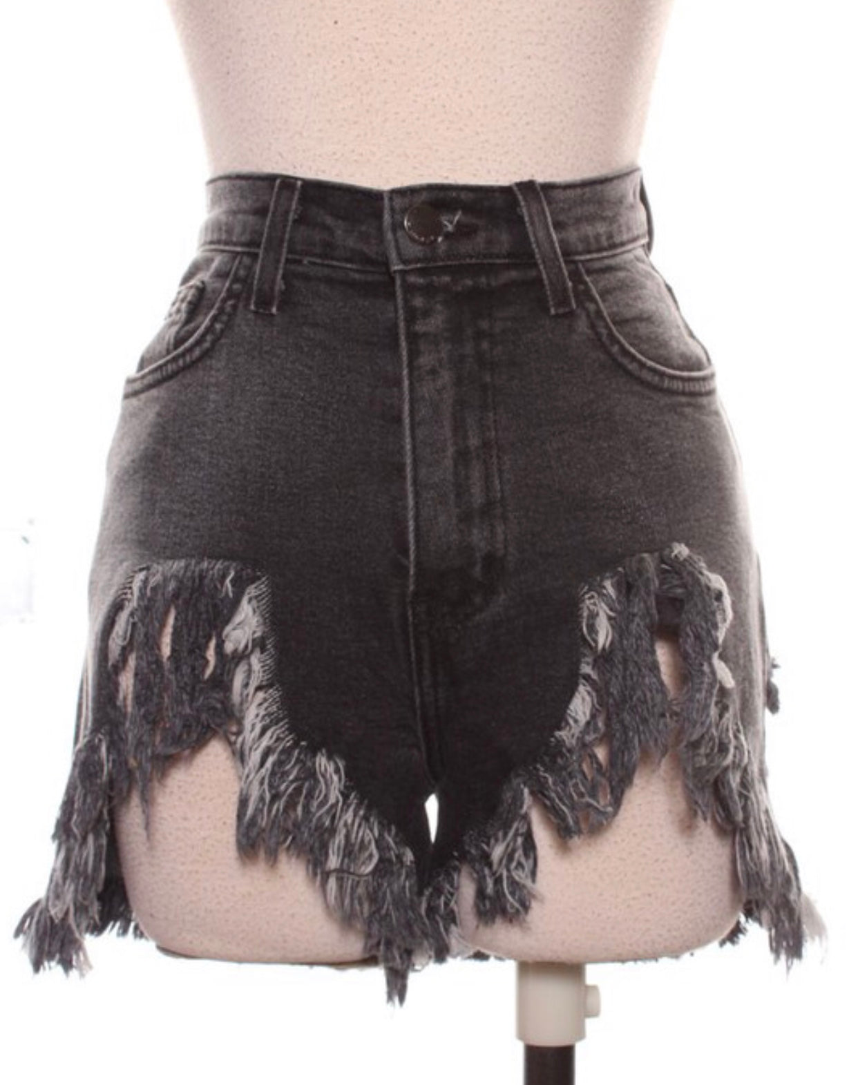 Frayed Black Denim Shorts