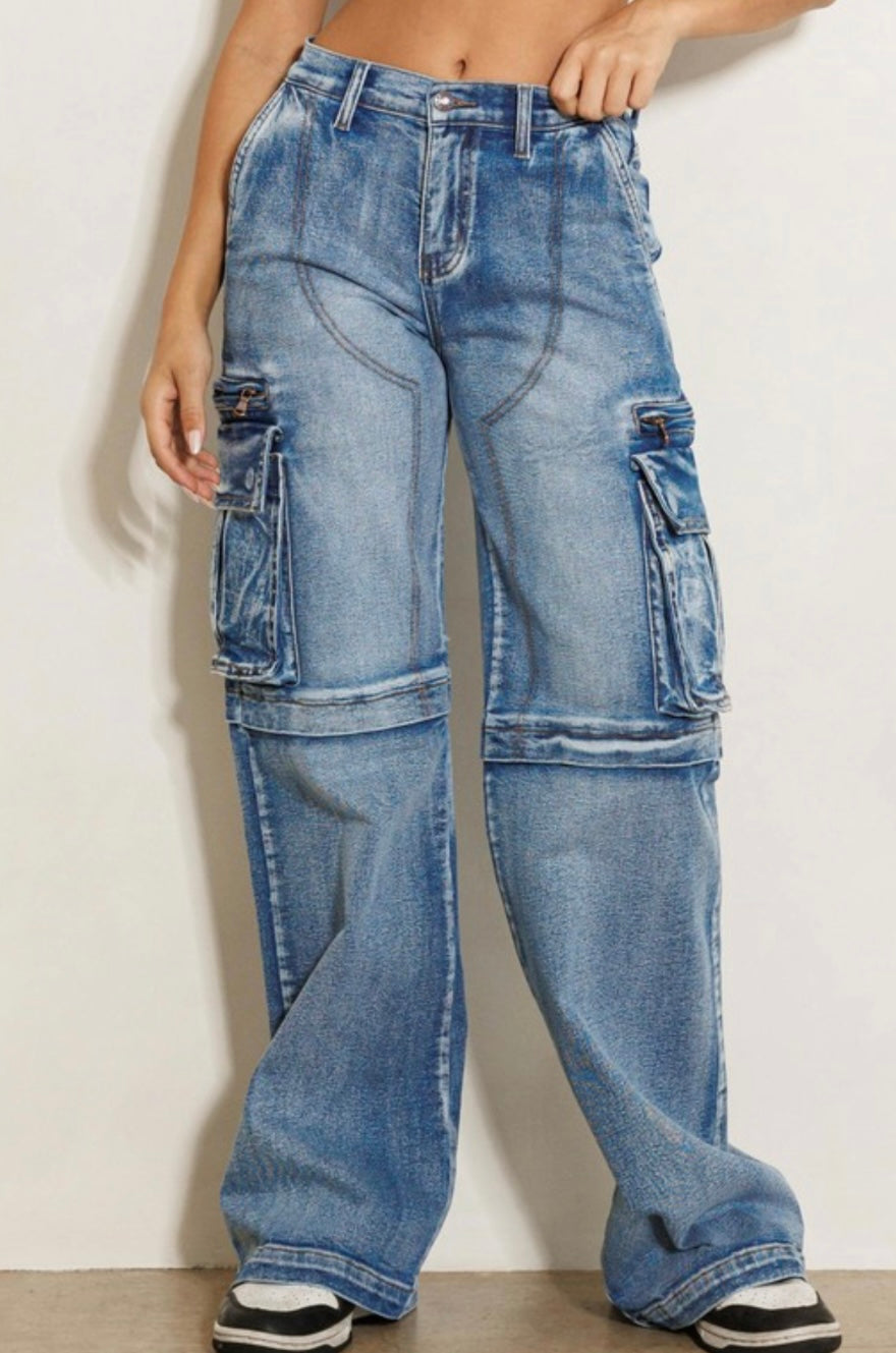 Mid Rise Cargo Premium Denim
