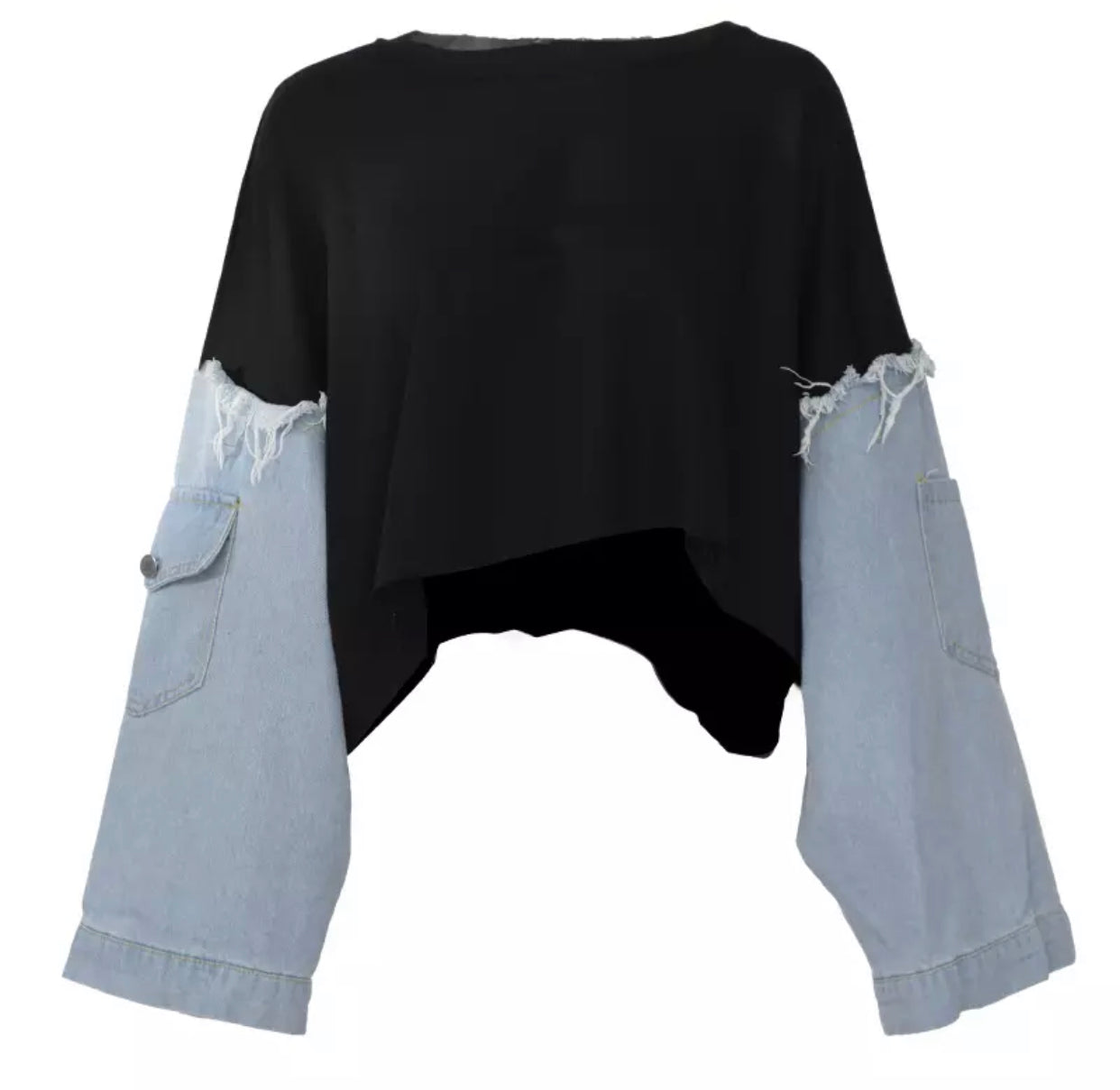Loose Fit Denim Sleeve Sweatshirt