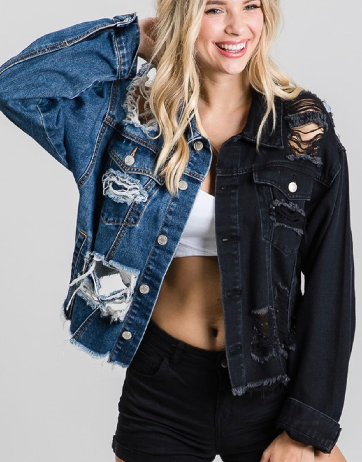 Love Distressed Black/Denim Jacket