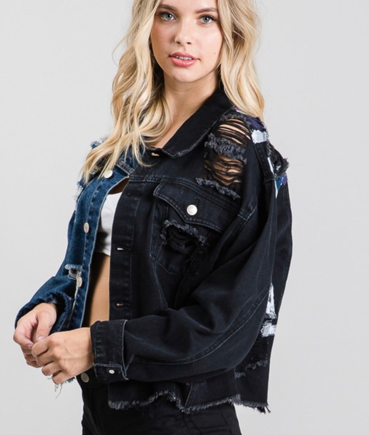 Love Distressed Black/Denim Jacket