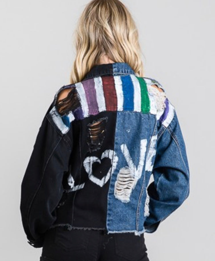 Love Distressed Black/Denim Jacket