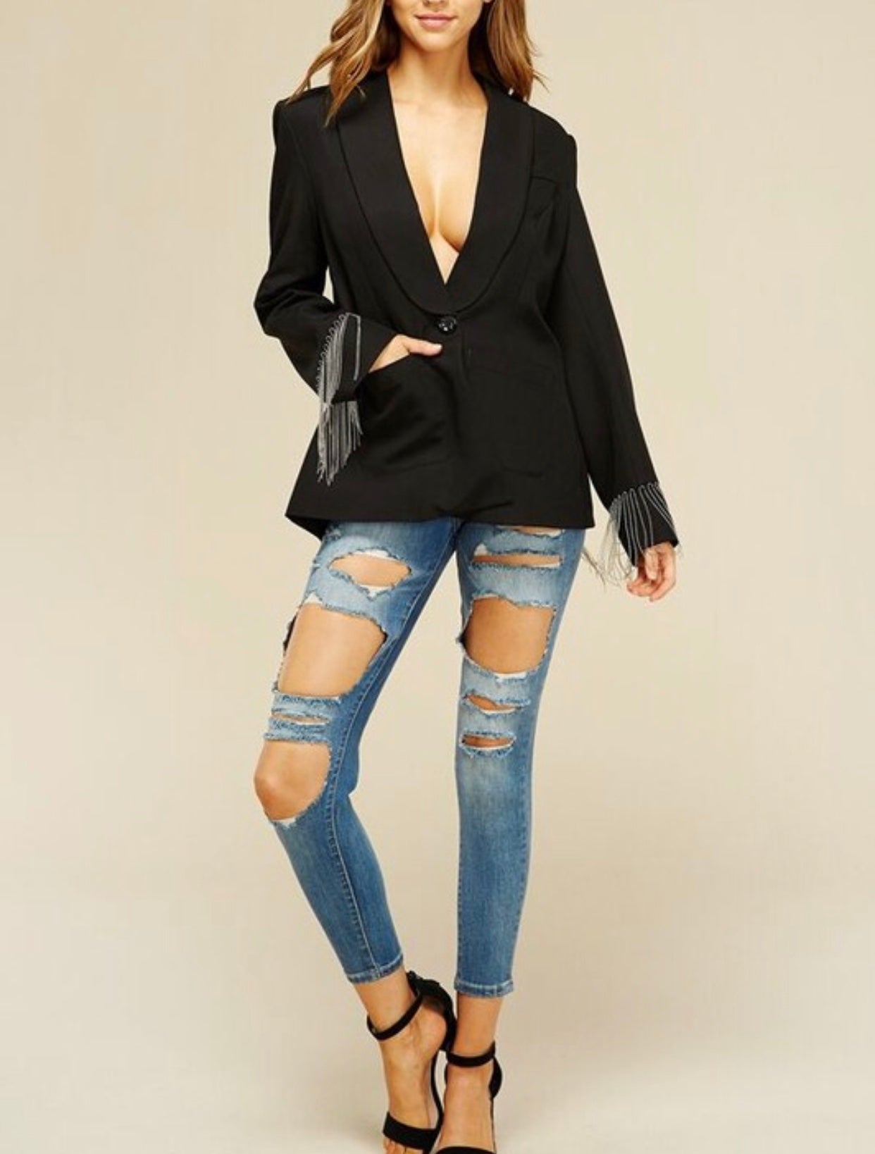 Open Back Chain Detail Blazer