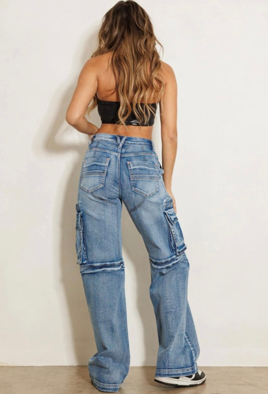 Mid Rise Cargo Premium Denim