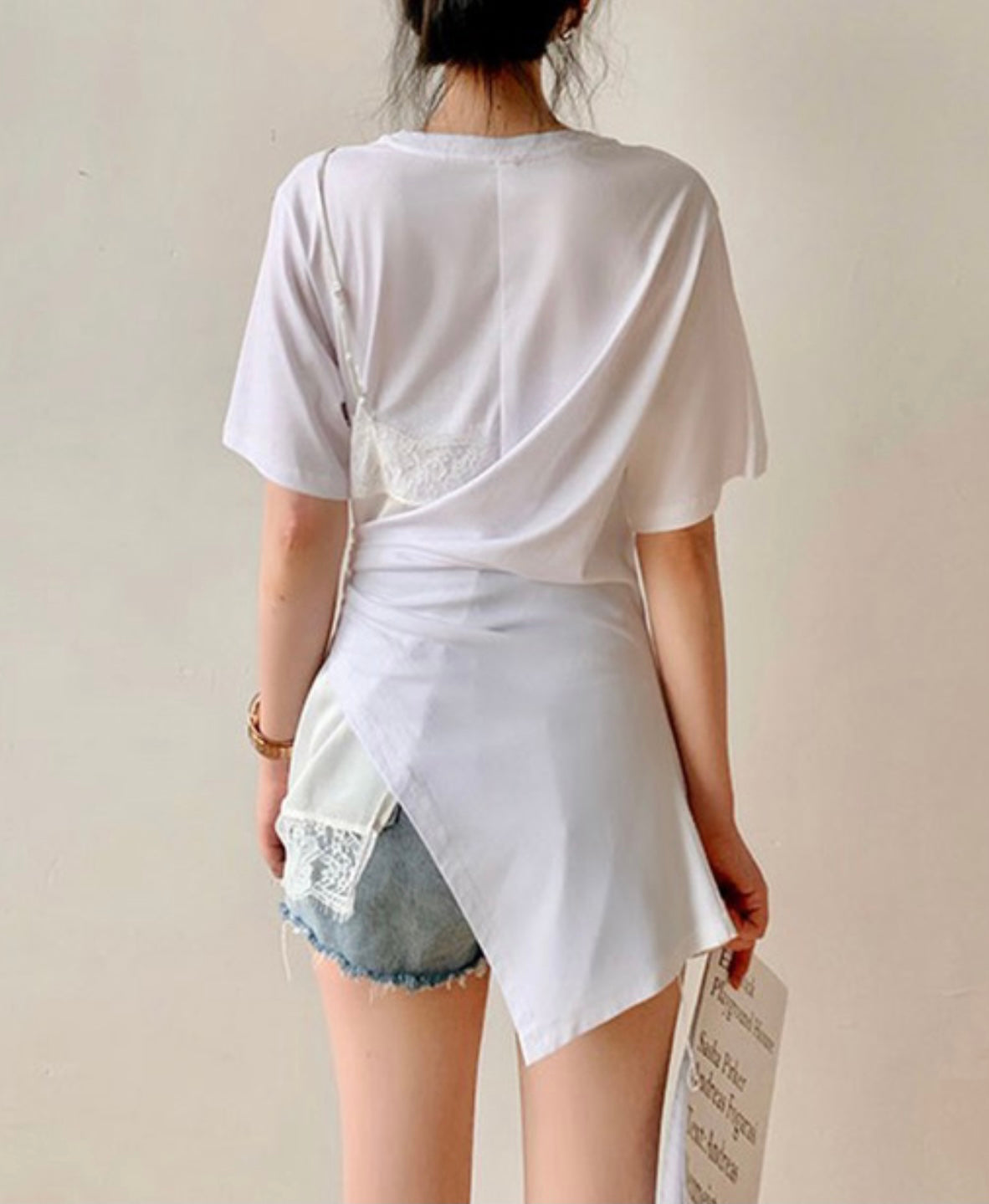 Tie Waist Lace Detail T-Shirt