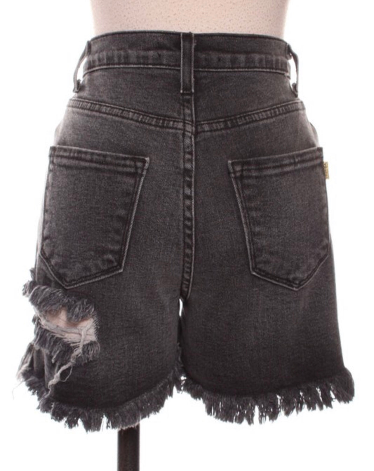 Frayed Black Denim Shorts