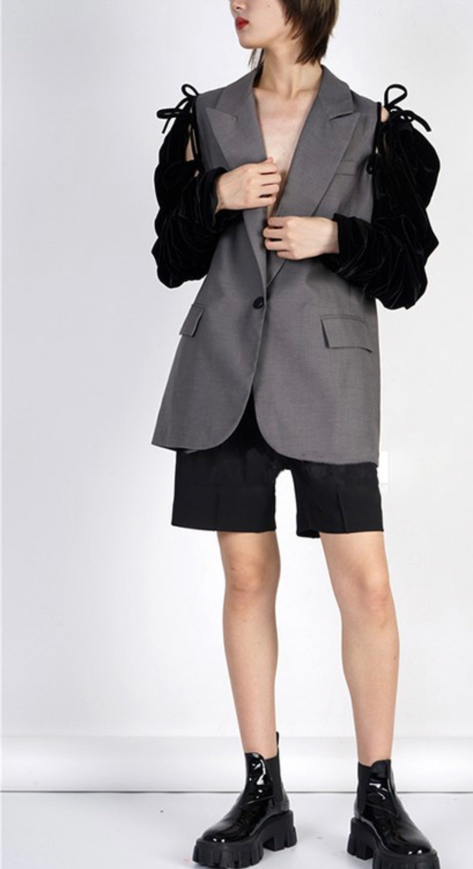 Velvet Tie Sleeve Blazer