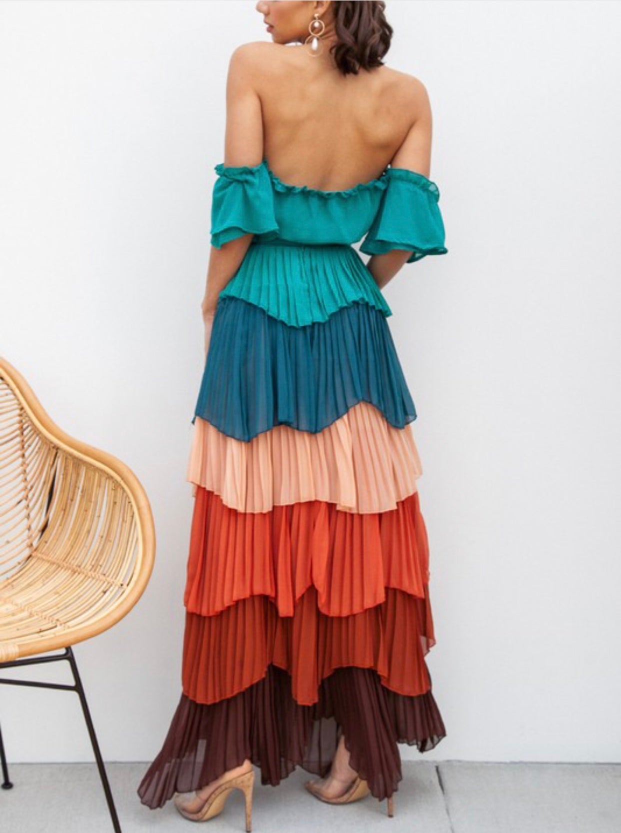 Multi Colored Pleated Tiered Skirt Set