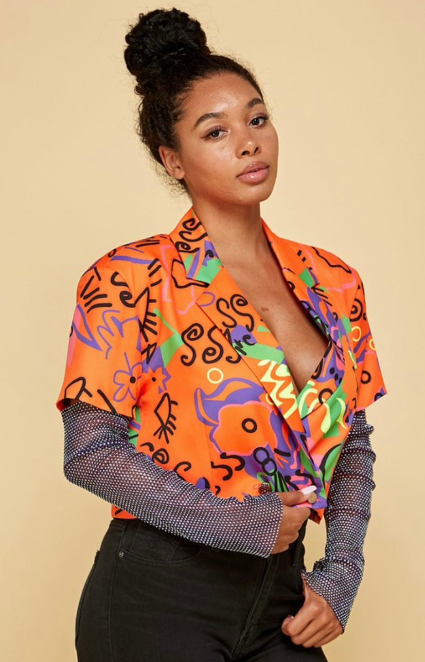 Rhinestone Sleeve Graffiti Top