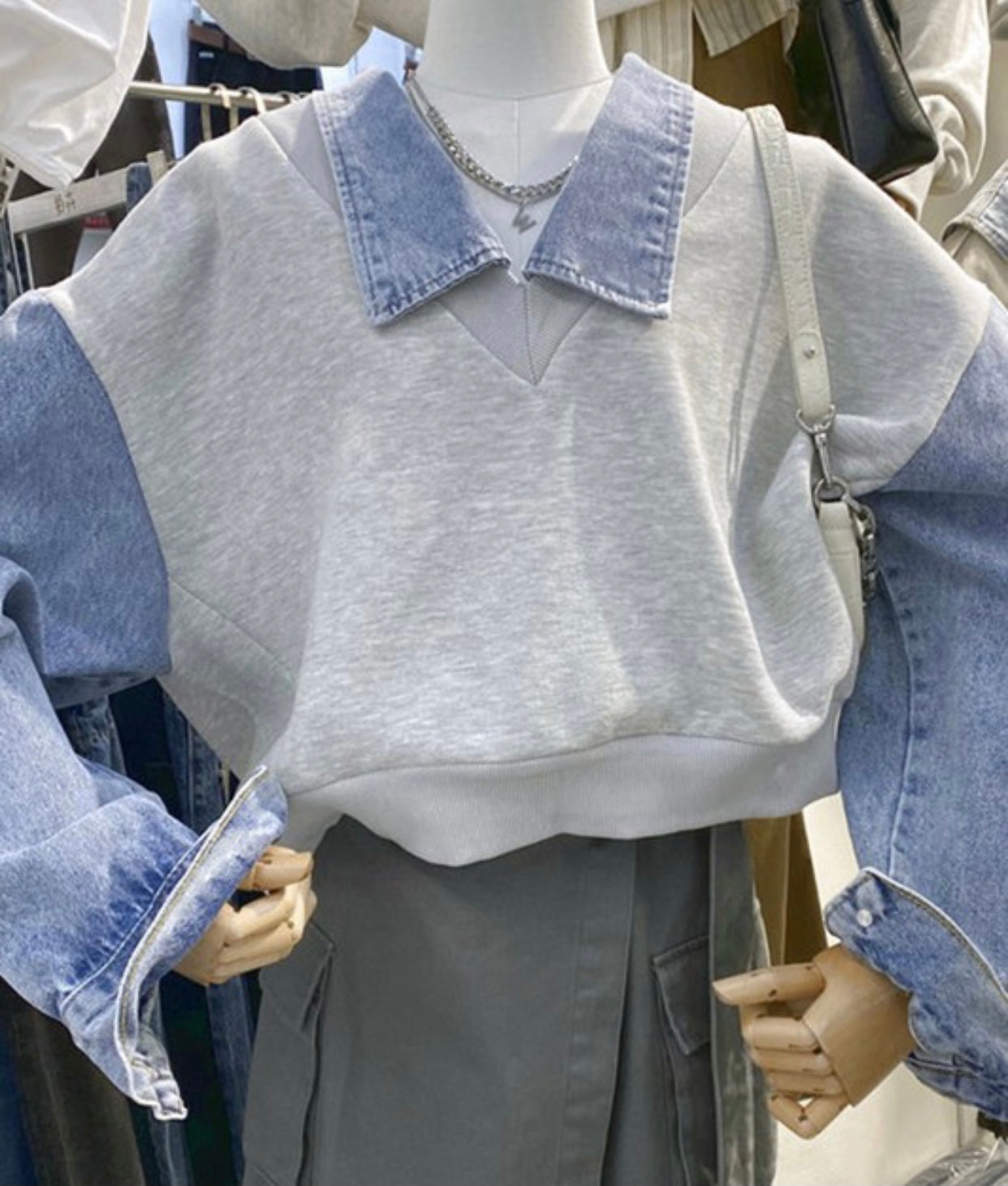 Denim Sleeve Sweatshirt
