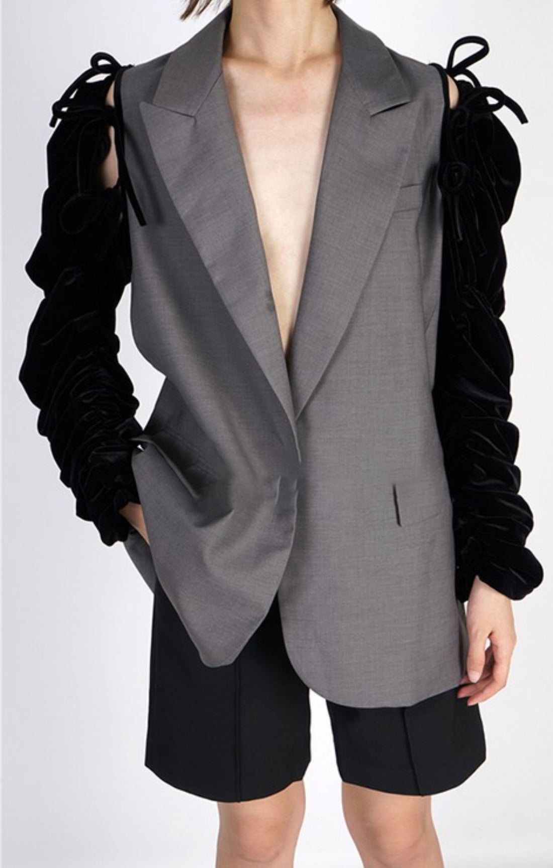 Velvet Tie Sleeve Blazer