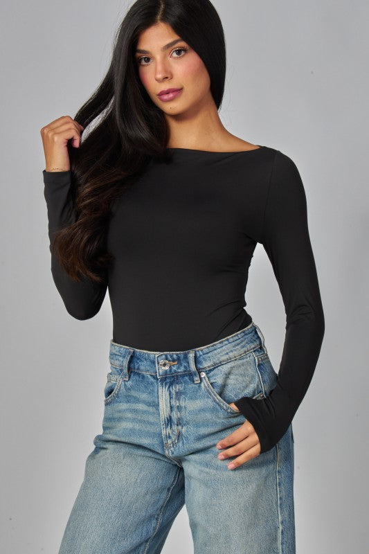 Boat Neck Long Sleeve Bodysuit