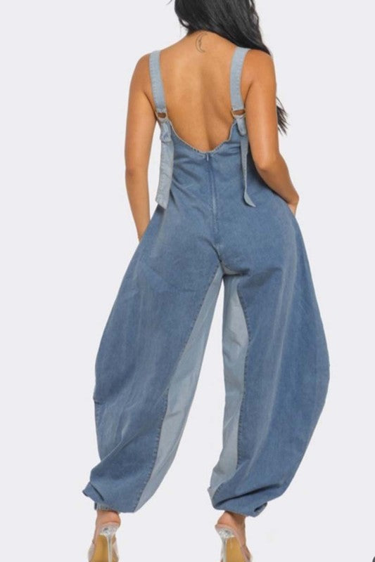 Color Block Denim Romper
