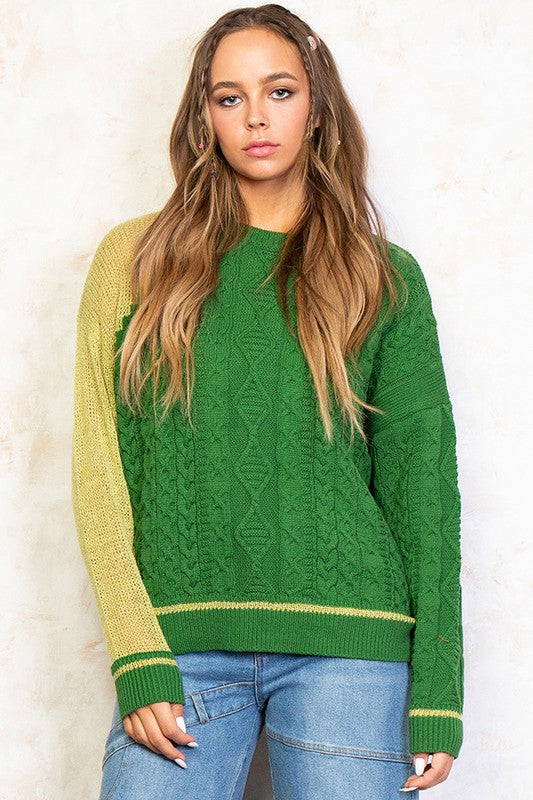Cable Knit Color Block Sweater