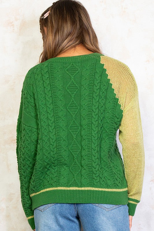 Cable Knit Color Block Sweater