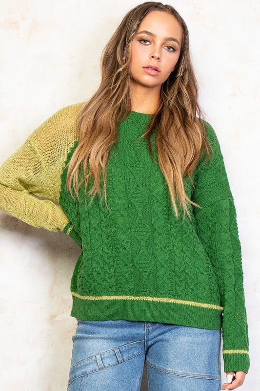 Cable Knit Color Block Sweater