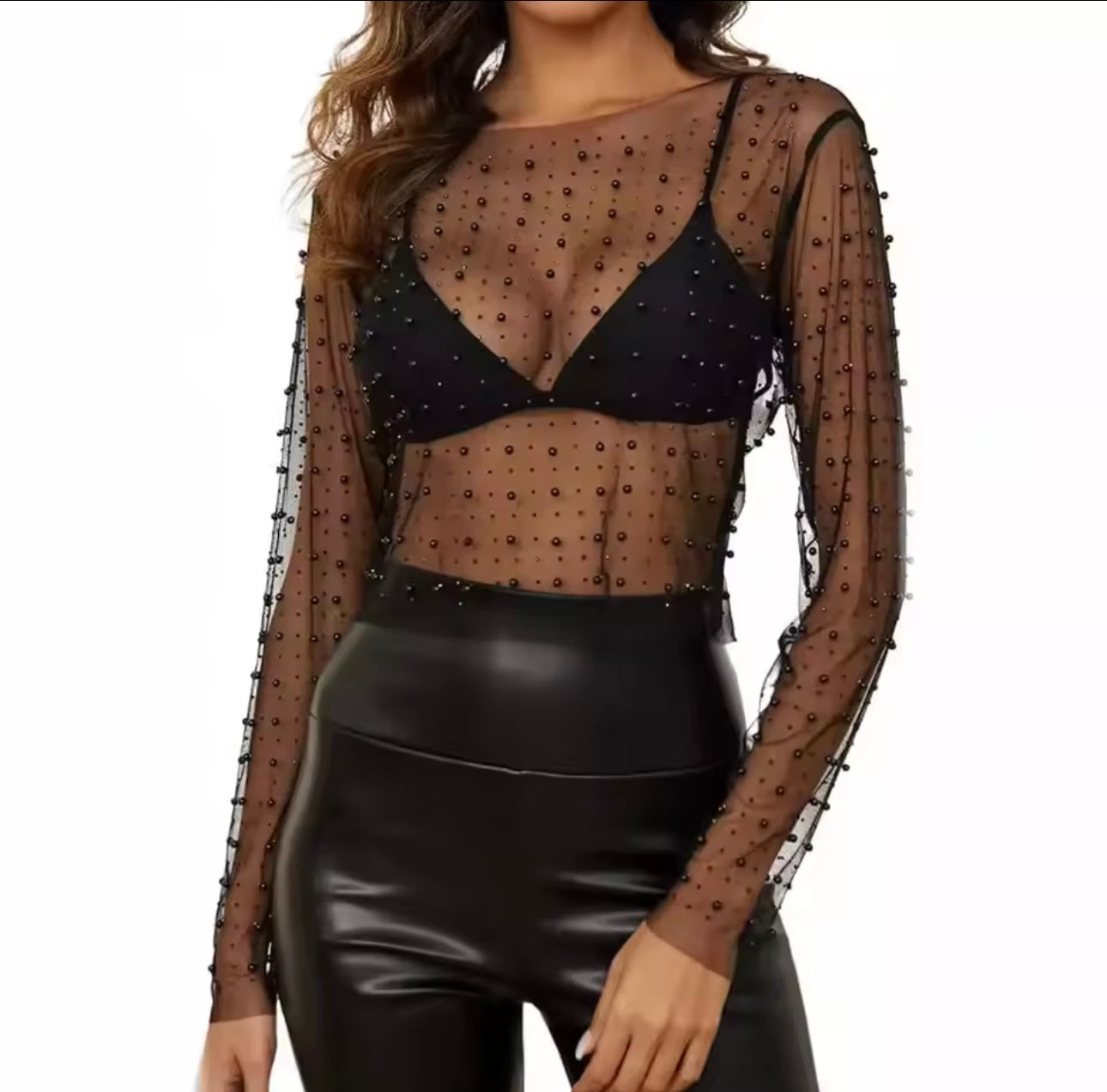 Mesh Pearl Beaded Top
