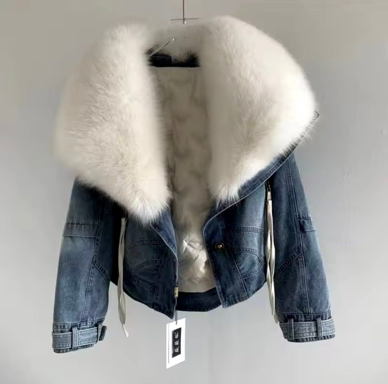 Fox Collar Down Denim Jacket