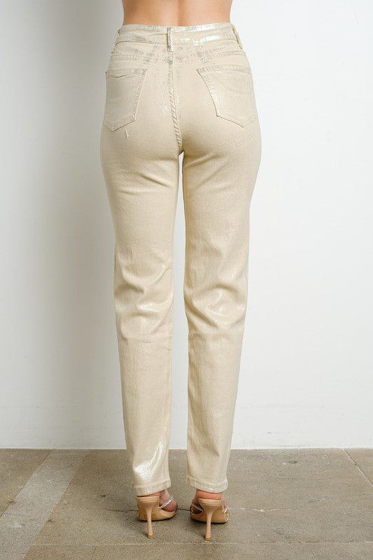Metallic Straight Leg Denim