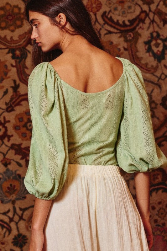 Sheer Lantern Sleeve Bodysuit