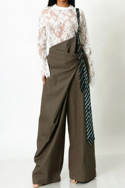 Stripe Tie Strap Detail Oversized Pants