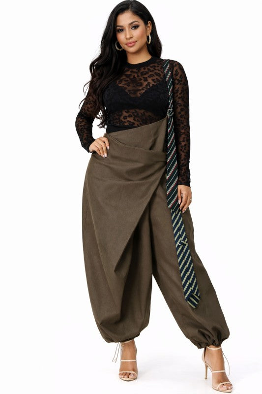 Stripe Tie Strap Detail Oversized Pants