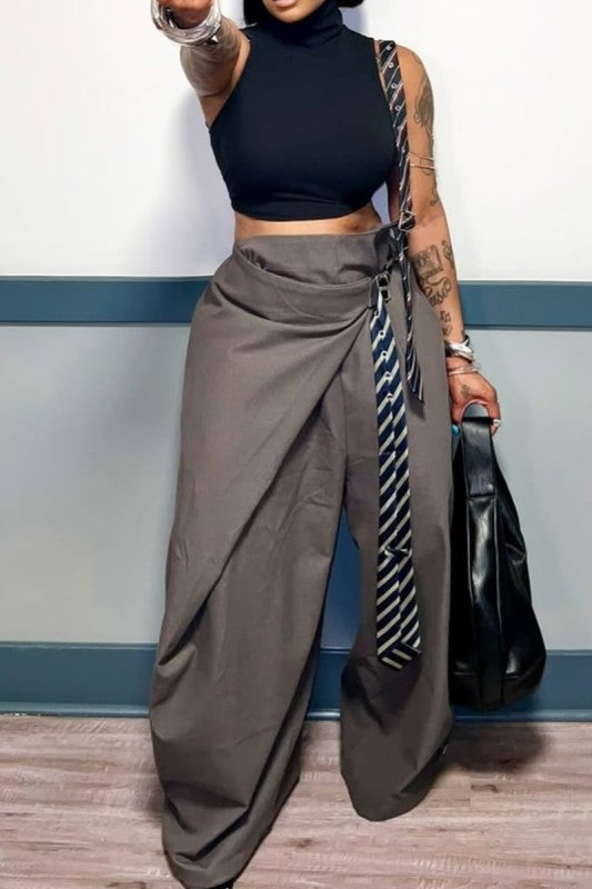 Stripe Tie Strap Detail Oversized Pants