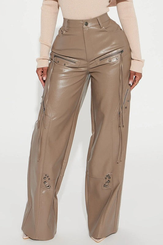 Oversized Vegan Leather Cargo Pants